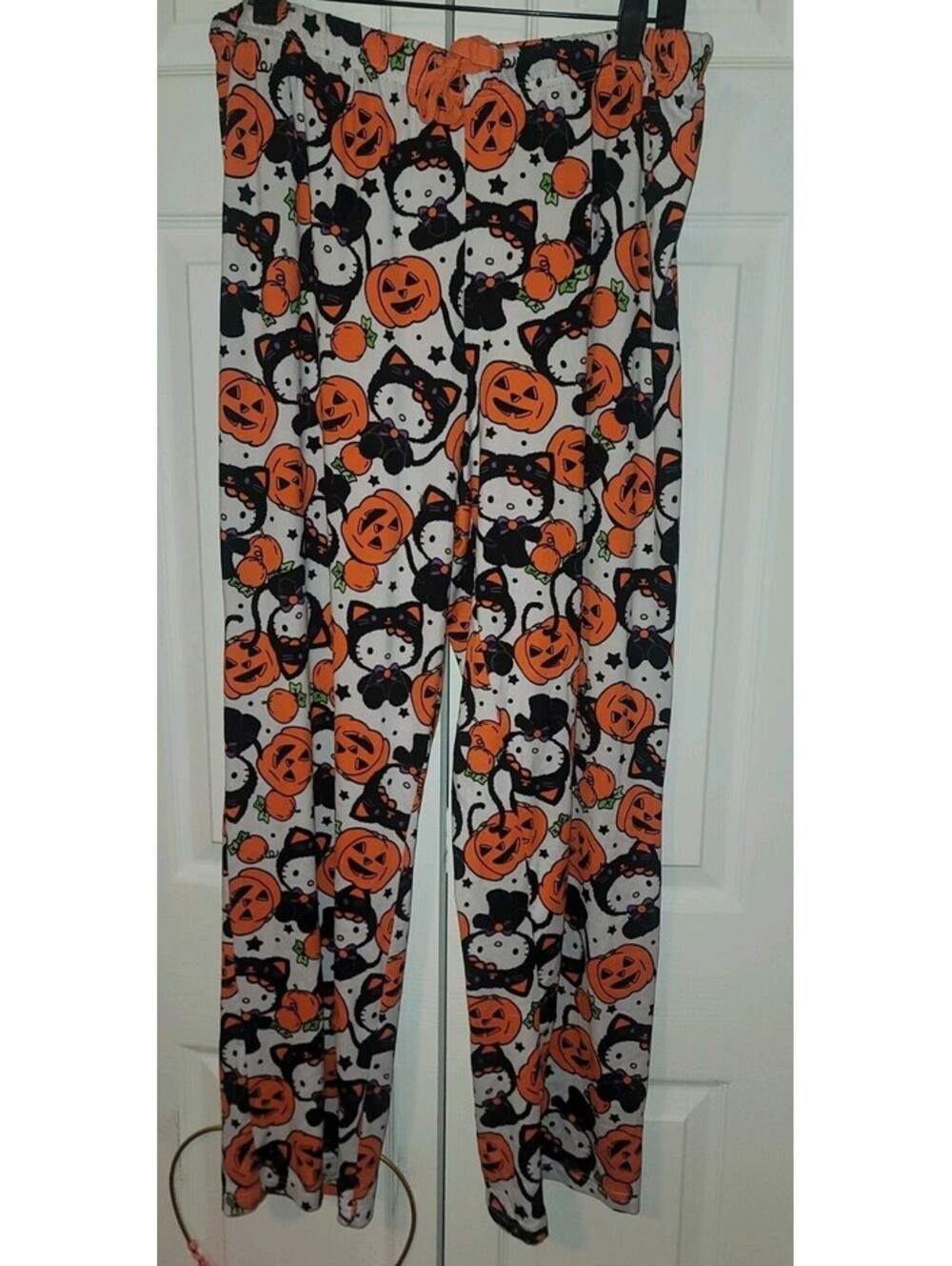 SANRIO HELLO KITTY AS BLACK CAT & PUMPKINS HALLOWEEN SLEEP LOUNGE PANTS LARGE